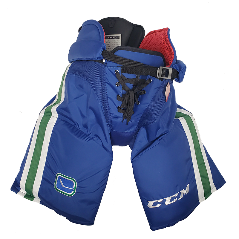 Pantalon de hockey CCM HP45X Pro Stock – Canucks de Vancouver (LNH) – Vert/Blanc/Bleu